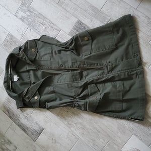 A New Day Women's Small Sleeveless Green Vest Zip up Cinch Waist